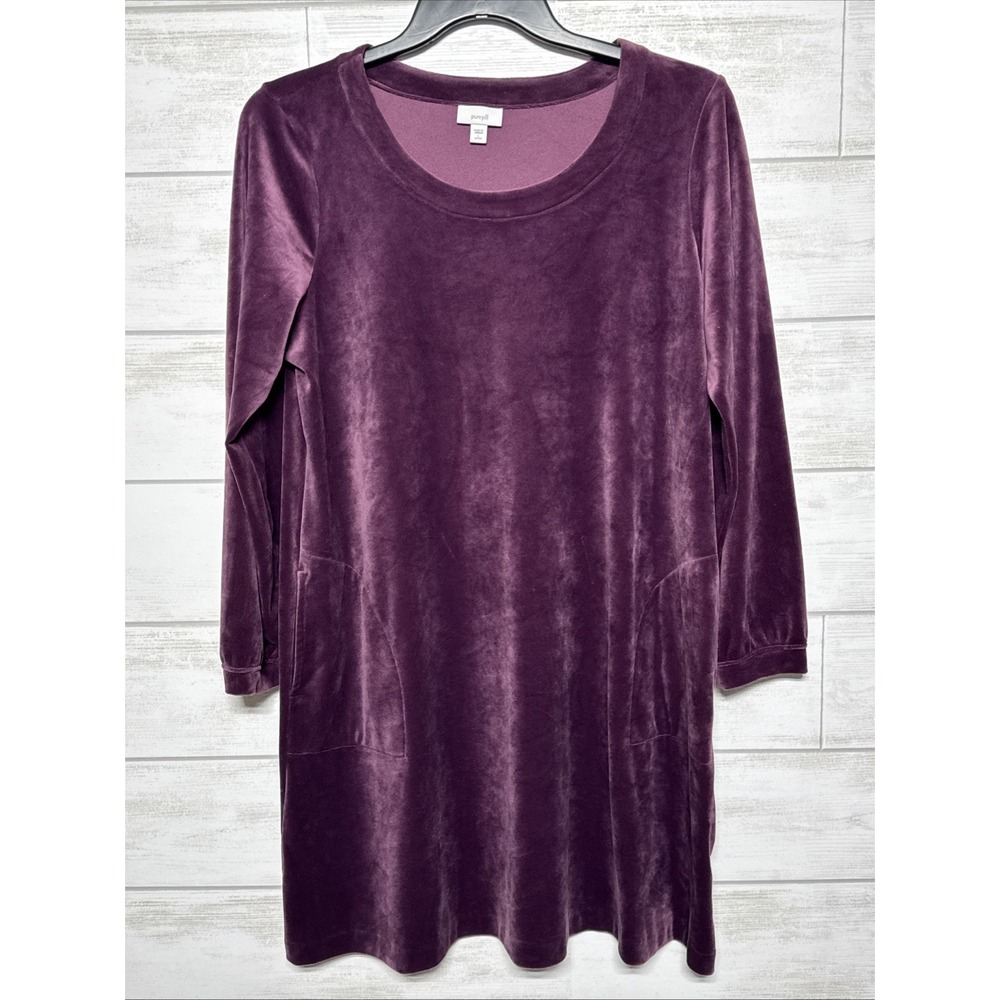 J Jill Pure Jill Dress Womens Large Petite Purple Velour Tunic Pockets Comfy